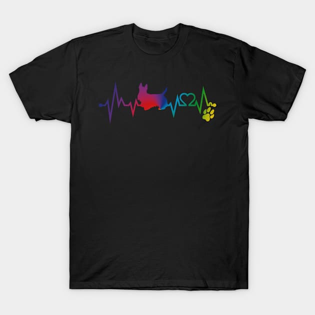 Scottish Terrier  Colorful Heartbeat, Heart & Dog Paw T-Shirt by kimoufaster